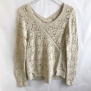 Anthropologie Knitted & Knotted Open Knit Long Sleeve Sweater S Cream Pullover